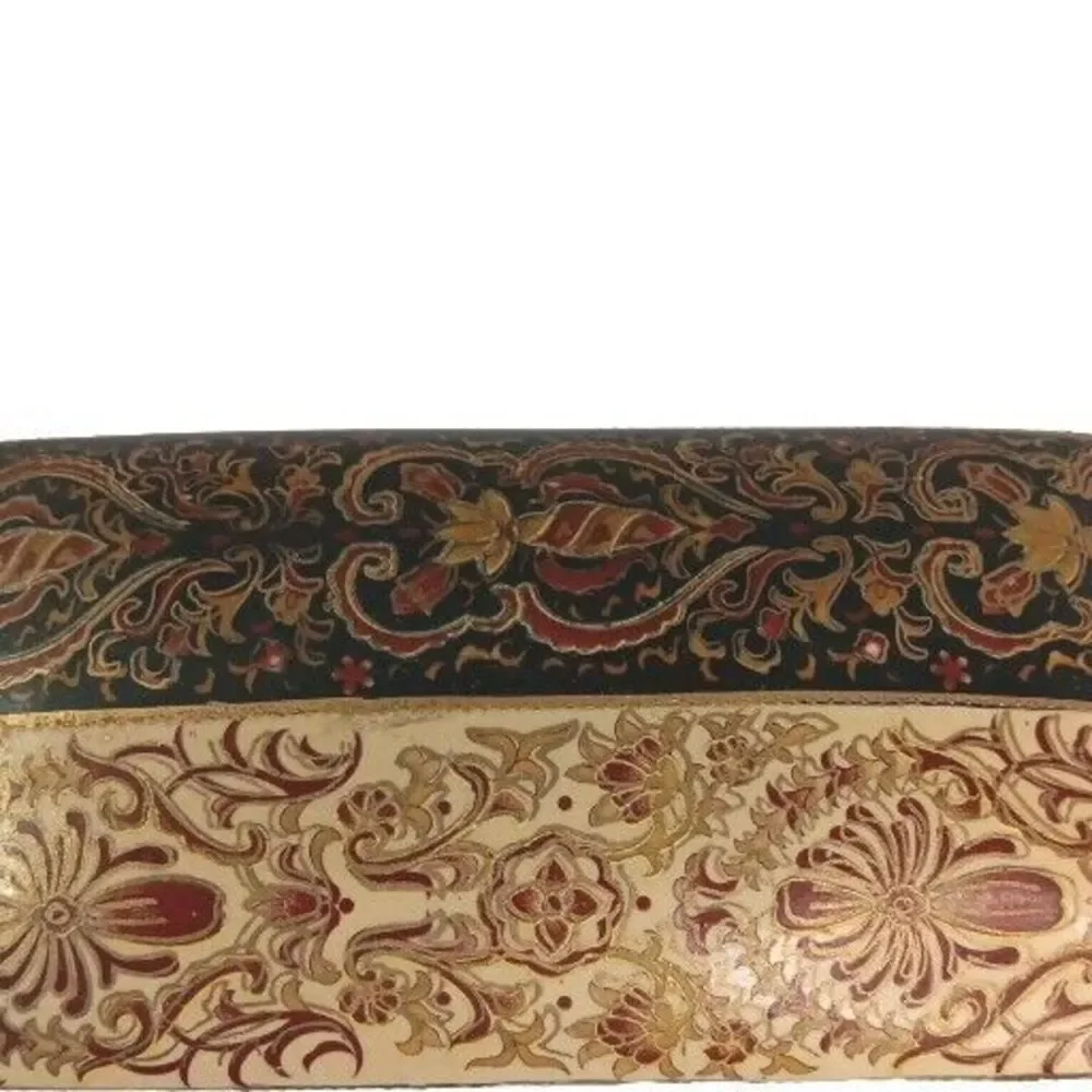 Vintage Ceramic Box With Lid Jewlery Tea Cigarettes Black Rust Brown Gold Beige